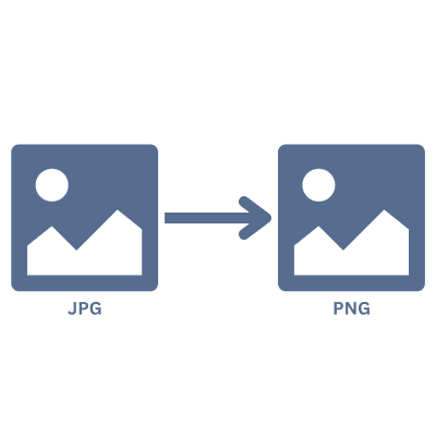 A graphic showing the process of converting JPG to PNG.